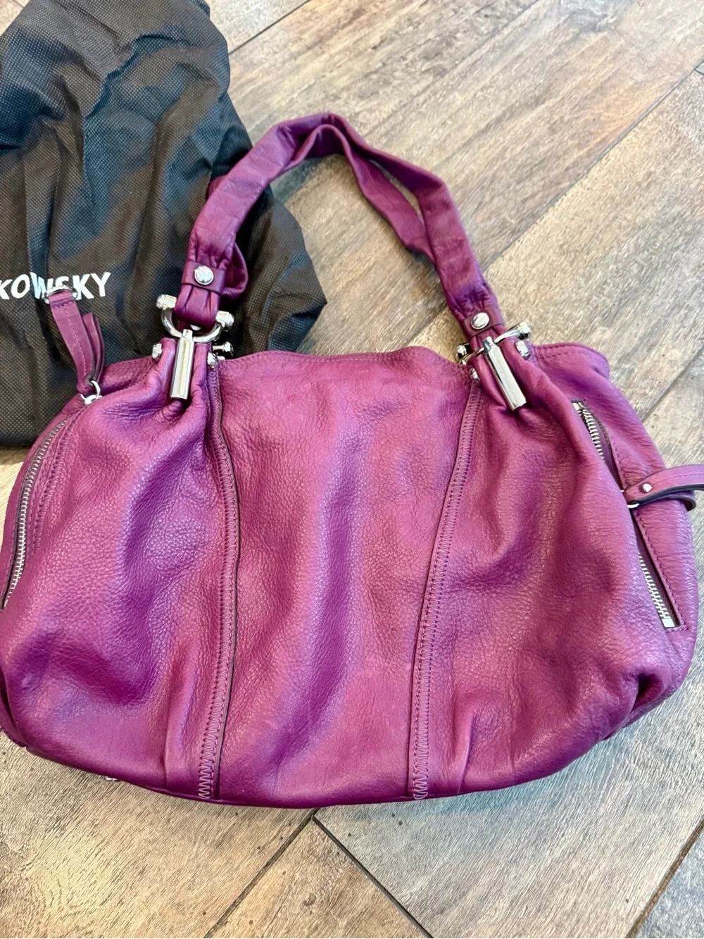 b. makowsky Plum Leather Hobo Shoulder Bag